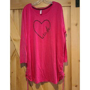 Sleep Cacique 22/24 Pink Cotton Shirt Pajama Long Sleeve Heart Crush Ruch Sides